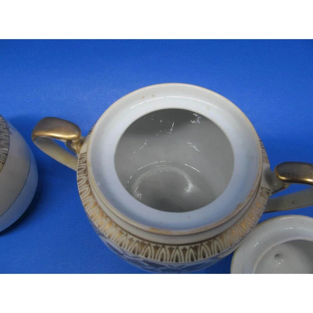 Chikaramachi Japan Vintage Covered Sugar And Creamer Set CHK3 Pattern Gold Trim